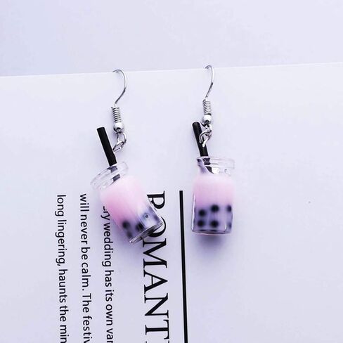 JinYu 6 Pairs Funny Acrylic Water Bottle Pendant Earrings, Cute Pearl Milk Tea Dangle Earrings Colorful Glass Bottle Funny Earrings for Girls Women Unique in Saudi Arabia