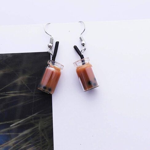 JinYu 6 Pairs Funny Acrylic Water Bottle Pendant Earrings, Cute Pearl Milk Tea Dangle Earrings Colorful Glass Bottle Funny Earrings for Girls Women Unique in Saudi Arabia