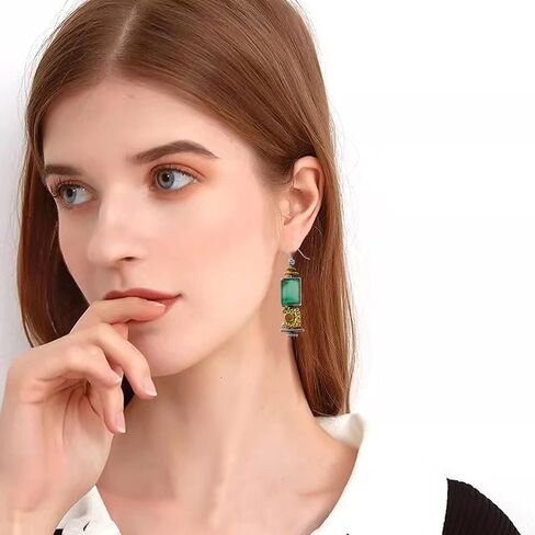 Aishgjia الفيروز الأخضر البوهيمي خمر الإبداعية قطرة استرخى بيان أقراط بوهو اليدوية خفيفة الوزن أقراط للنساء مجوهرات للبنات in Kuwait