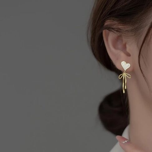 SLUYNZ Sterling Silver Heart Bow Dangle Earrings for Women Teen Girls Love Dangle Earrings Heart Studs in Saudi Arabia