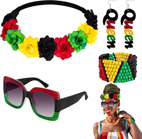 Juneteenth African Jewelry for Women, Juneteenth Bracelets Earrings Crown Sunglasses Decorations, Bead Bracelet Headband Queen Earrings Sunglasses, Freedom African Accessories Parade Party Supplies in Kuwait