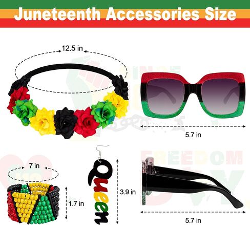Juneteenth African Jewelry for Women, Juneteenth Bracelets Earrings Crown Sunglasses Decorations, Bead Bracelet Headband Queen Earrings Sunglasses, Freedom African Accessories Parade Party Supplies in Kuwait