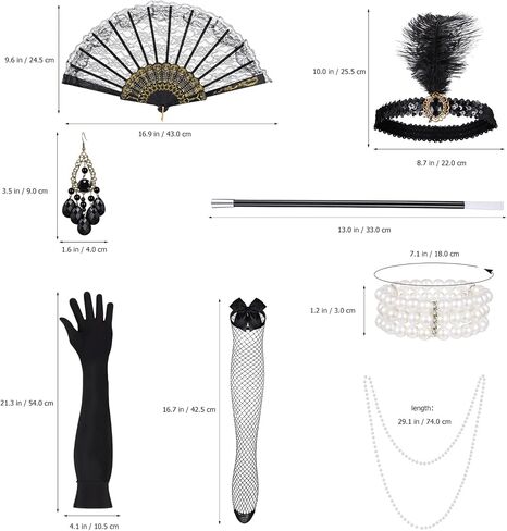Abaodam 1 Set Flapper Headband 1920s Pearl Necklace Long Gloves Silk Stockings Women Party Costume Accessories in Saudi Arabia