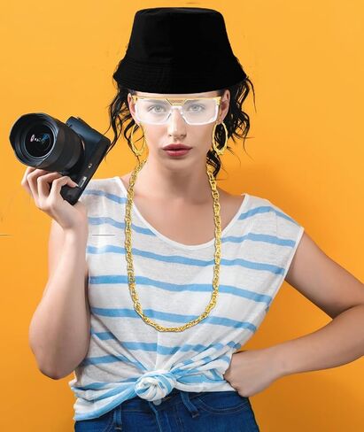 SONNYX 80s 90s الهيب هوب الزي هالوين مغني الراب اكسسوارات فاني حزم نظارات الذهب حبل سلسلة الخيزران أقراط للنساء الرجال in Kuwait