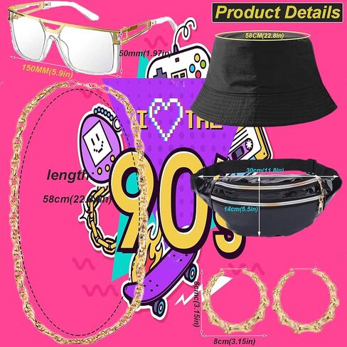 SONNYX 80s 90s الهيب هوب الزي هالوين مغني الراب اكسسوارات فاني حزم نظارات الذهب حبل سلسلة الخيزران أقراط للنساء الرجال in Kuwait