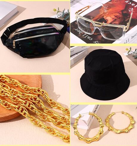 SONNYX 80s 90s الهيب هوب الزي هالوين مغني الراب اكسسوارات فاني حزم نظارات الذهب حبل سلسلة الخيزران أقراط للنساء الرجال in Kuwait