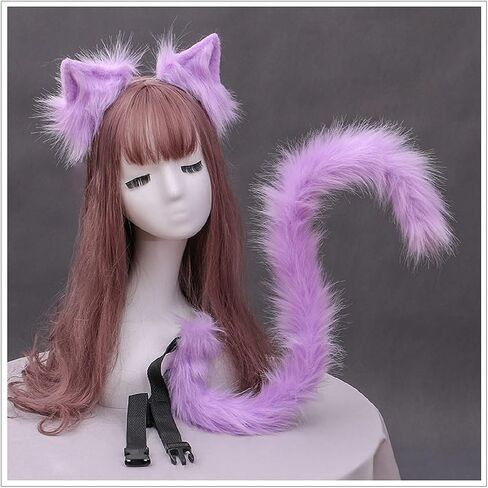 Cosplay Long Cat Tail and Ears Headband Set 2 PCS Pack Costume Accessories in Kuwait