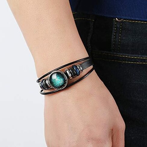 WLL Retro 12 Zodiac Constellation مطرز يدويًا من الجلد المنسوج سوار PUNK سلسلة الكفة للنساء والرجال in Kuwait