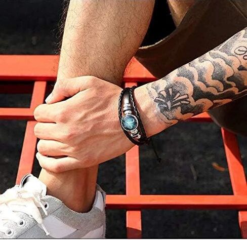 WLL Retro 12 Zodiac Constellation مطرز يدويًا من الجلد المنسوج سوار PUNK سلسلة الكفة للنساء والرجال in Kuwait
