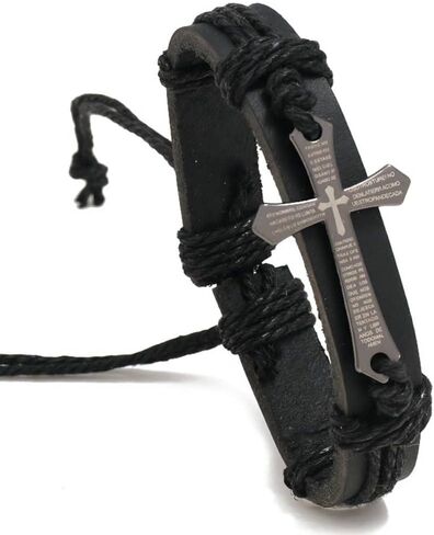 Caiyao Handmade Braided Leather Cross Bracelet Retro Black/Brown Adjustable Wrap Bracelet for Men & Women in Saudi Arabia