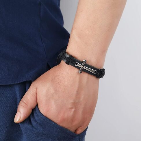 Caiyao Handmade Braided Leather Cross Bracelet Retro Black/Brown Adjustable Wrap Bracelet for Men & Women in Saudi Arabia