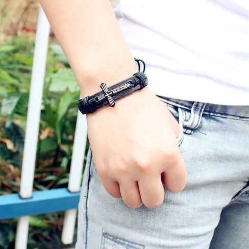 Caiyao Handmade Braided Leather Cross Bracelet Retro Black/Brown Adjustable Wrap Bracelet for Men & Women in Saudi Arabia
