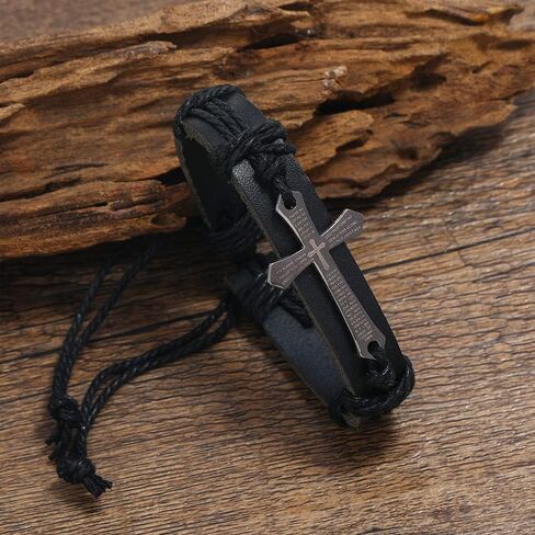 Caiyao Handmade Braided Leather Cross Bracelet Retro Black/Brown Adjustable Wrap Bracelet for Men & Women in Saudi Arabia