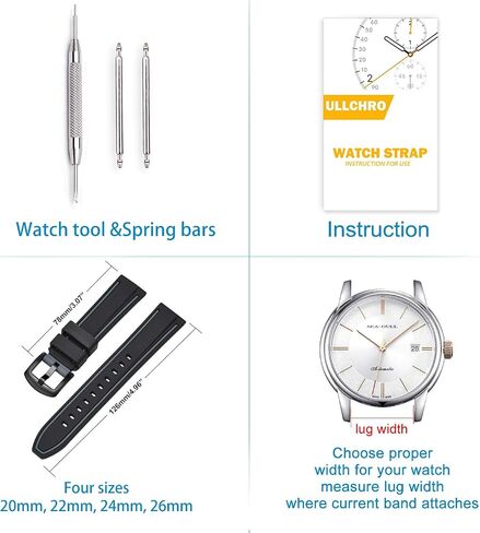 ULLCHRO Silicone Watch Strap Replacement Rubber Watch Band Waterproof Bicolor Men Women - 20, 22, 24, 26mm Watch Bracelet with Brushed Stainless Steel Buckle Black in Saudi Arabia