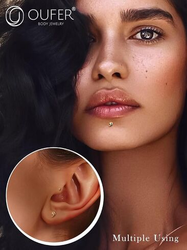 حلقات الشفاه OUFER 16G، ترصيع الشفاه من الذهب الصلب عيار 14 قيراط، مجوهرات ثقب الشفاه من لابريت، ثقب الشفاه من شريط التيتانيوم الصلب G23، مجوهرات ثقب الغضروف الزنمة للنساء والرجال in Saudi Arabia