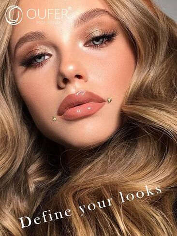 حلقات الشفاه OUFER 16G، ترصيع الشفاه من الذهب الصلب عيار 14 قيراط، مجوهرات ثقب الشفاه من لابريت، ثقب الشفاه من شريط التيتانيوم الصلب G23، مجوهرات ثقب الغضروف الزنمة للنساء والرجال in Saudi Arabia