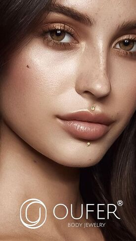 حلقات الشفاه OUFER 16G، ترصيع الشفاه من الذهب الصلب عيار 14 قيراط، مجوهرات ثقب الشفاه من لابريت، ثقب الشفاه من شريط التيتانيوم الصلب G23، مجوهرات ثقب الغضروف الزنمة للنساء والرجال in Saudi Arabia
