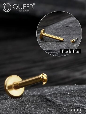 حلقات الشفاه OUFER 16G، ترصيع الشفاه من الذهب الصلب عيار 14 قيراط، مجوهرات ثقب الشفاه من لابريت، ثقب الشفاه من شريط التيتانيوم الصلب G23، مجوهرات ثقب الغضروف الزنمة للنساء والرجال in Saudi Arabia