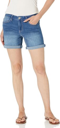 Women's High Rise Tummy Control Rolled Cuff Shorts, Medium Blue, 14 in Saudi Arabia