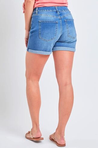 Women's High Rise Tummy Control Rolled Cuff Shorts, Medium Blue, 14 in Saudi Arabia