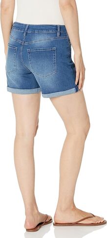 Women's High Rise Tummy Control Rolled Cuff Shorts, Medium Blue, 14 in Saudi Arabia