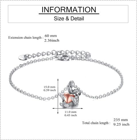 YFN Sloth Gifts 925 فضة استرليني Sloth سوار قلب Sloth Crystal مجوهرات للنساء والفتيات in Kuwait