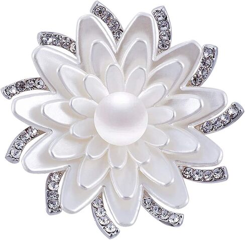 Merdia Floral Brooch Pin White Lotus Flower Brooches Simulated Crystal Corsage Brooch in Saudi Arabia