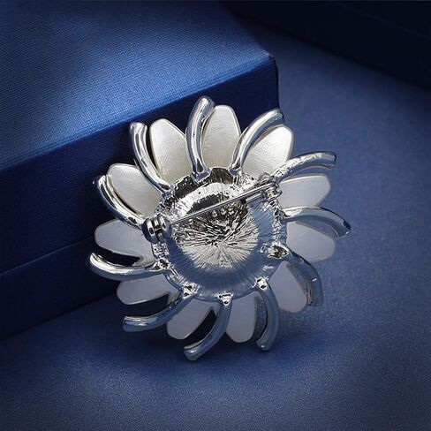 Merdia Floral Brooch Pin White Lotus Flower Brooches Simulated Crystal Corsage Brooch in Saudi Arabia