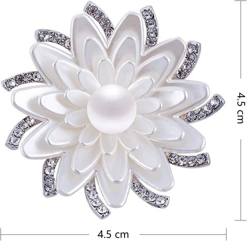 Merdia Floral Brooch Pin White Lotus Flower Brooches Simulated Crystal Corsage Brooch in Saudi Arabia