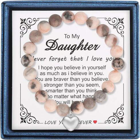 Aospkle to My Daughter Gifts from Mom and Dad, Daughter Bracelet Birthday Graduation Valentine's Day for Women Girl, Stretch Beads Bracelet Jewelry with Gift Message Card in Kuwait