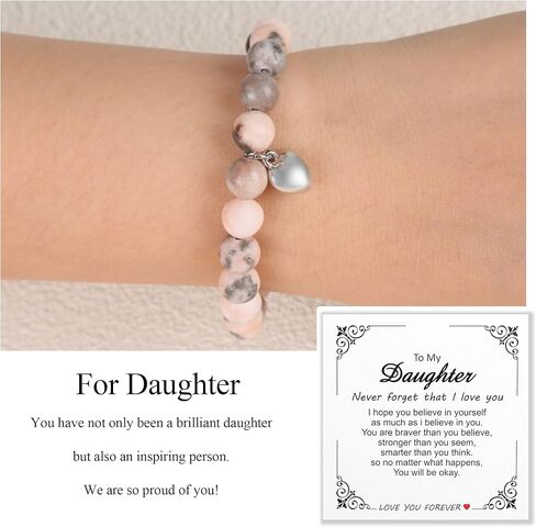 Aospkle to My Daughter Gifts from Mom and Dad, Daughter Bracelet Birthday Graduation Valentine's Day for Women Girl, Stretch Beads Bracelet Jewelry with Gift Message Card in Kuwait