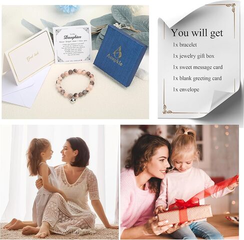 Aospkle to My Daughter Gifts from Mom and Dad, Daughter Bracelet Birthday Graduation Valentine's Day for Women Girl, Stretch Beads Bracelet Jewelry with Gift Message Card in Kuwait