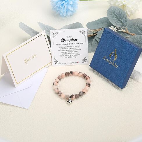 Aospkle to My Daughter Gifts from Mom and Dad, Daughter Bracelet Birthday Graduation Valentine's Day for Women Girl, Stretch Beads Bracelet Jewelry with Gift Message Card in Kuwait