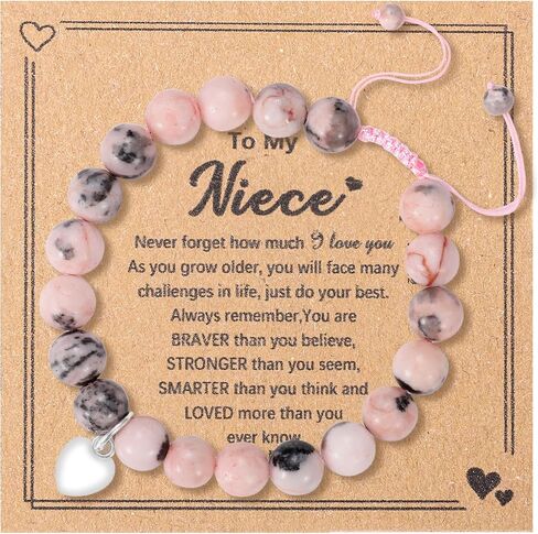 WOSCCOWT الحجر الطبيعي الحلو القلب سحر سوار للفتيات ابنة حفيدة مكافأة ابنة ابنة أخت كبيرة عيد ميلاد التخرج هدايا عيد الميلاد in Kuwait