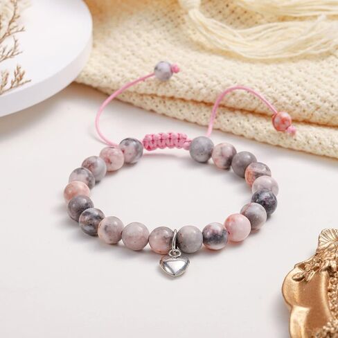 WOSCCOWT الحجر الطبيعي الحلو القلب سحر سوار للفتيات ابنة حفيدة مكافأة ابنة ابنة أخت كبيرة عيد ميلاد التخرج هدايا عيد الميلاد in Kuwait