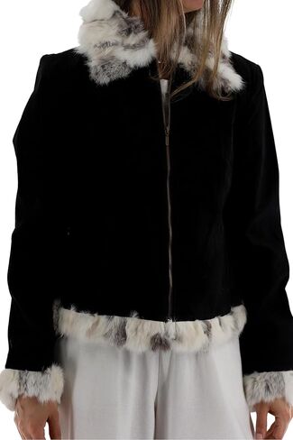 سترة La Fiorentina النسائية من الجلد السويدي مع زخرفة من الفرو in Kuwait