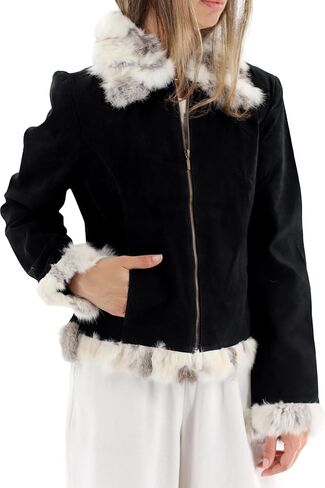 سترة La Fiorentina النسائية من الجلد السويدي مع زخرفة من الفرو in Kuwait