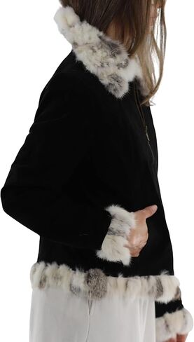 سترة La Fiorentina النسائية من الجلد السويدي مع زخرفة من الفرو in Kuwait