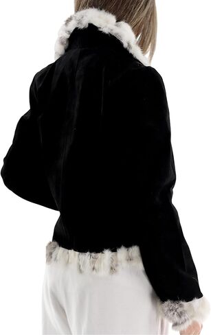 سترة La Fiorentina النسائية من الجلد السويدي مع زخرفة من الفرو in Kuwait