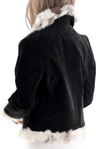 سترة La Fiorentina النسائية من الجلد السويدي مع زخرفة من الفرو in Kuwait