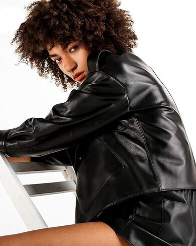 سترة LY VAREY LIN النسائية من الجلد غير المتماثلة فضفاضة من البولي يوريثان لراكبي الدراجات النارية in Kuwait