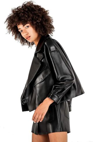 سترة LY VAREY LIN النسائية من الجلد غير المتماثلة فضفاضة من البولي يوريثان لراكبي الدراجات النارية in Kuwait