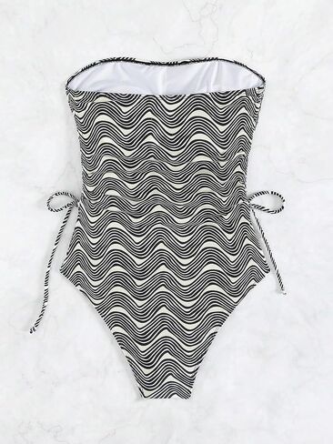 Floerns Women's One Piece Zebra Print Drawstring Side Bandeau Tube Bikini Swimsuit in Saudi Arabia