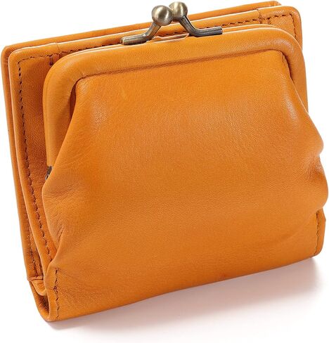 محفظة صغيرة ثنائية الطي للنساء من IJUN، مع حقيبة عملات معدنية بقفل قبلة، جلد مدبوغ أصلي محبب بالكامل in Kuwait