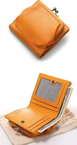 محفظة صغيرة ثنائية الطي للنساء من IJUN، مع حقيبة عملات معدنية بقفل قبلة، جلد مدبوغ أصلي محبب بالكامل in Kuwait