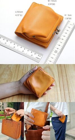 محفظة صغيرة ثنائية الطي للنساء من IJUN، مع حقيبة عملات معدنية بقفل قبلة، جلد مدبوغ أصلي محبب بالكامل in Kuwait