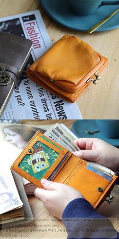 محفظة صغيرة ثنائية الطي للنساء من IJUN، مع حقيبة عملات معدنية بقفل قبلة، جلد مدبوغ أصلي محبب بالكامل in Kuwait