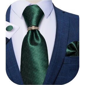 DiBanGu Men's Solid Color Tie Set Silk Woven Wedding Necktie and Pocket Square Cufflinks Set with Tie Ring for Tuxedo or Suit