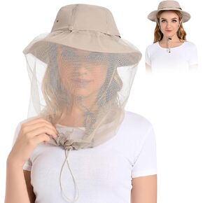 Mosquito Head Net Hat - Bug Cap UPF 50+ Sun Protection with Hidden Netting for Beekeeping Hiking Men & Women