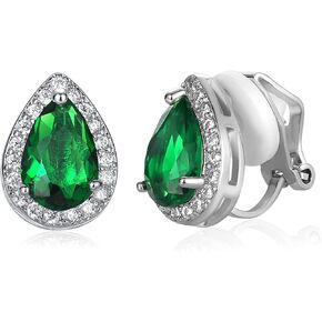 SELOVO Teardrop Cubic Zirconia Clip Earrings Stud Clip On Bridesmaid Earrings Silver Tone